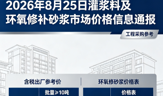 东区2026年8月25日灌浆料及环氧修补砂浆市场价格信息通报
